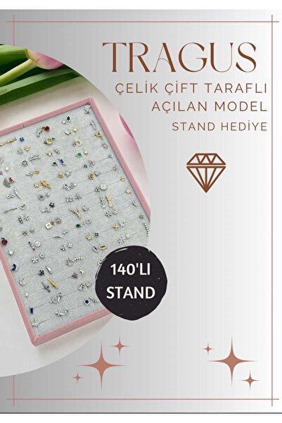 BY DİLEK ÇETİN ACCESSORY Çelik standlı karışık piercing (140 adet)