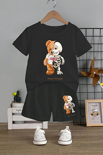 MYADA 12709 Model Children's Set - Crew Neck, Skeleton Bear Printed, Set of 2