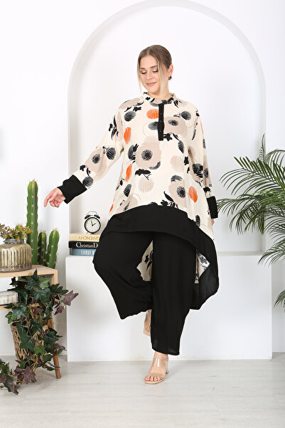 XL Modam Plus Size Black Mink Tunic and Trousers Set - Viscose Woven