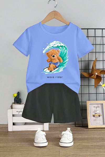 MYADA Set pentru copii cu imprimeu Wave Rider Surfing Bear - Set de 2 gâturi 12720