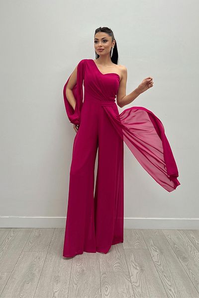 giyimmasalı Φούξια Ολόσωμη φόρμα σιφόν με ένα μανίκι