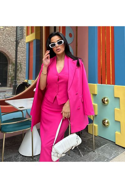 pembekurdelem Set fustă vestă jachetă damă fucsia