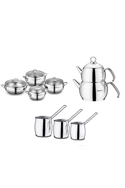 KORKMAZ TENCERE CEZVE VE ÇAYDANLIK HEDİYELİ 3 İN 1 14 PARÇA