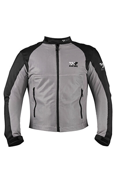 Racıng معطف دراجة نارية محمي باللون الرمادي والأبيض