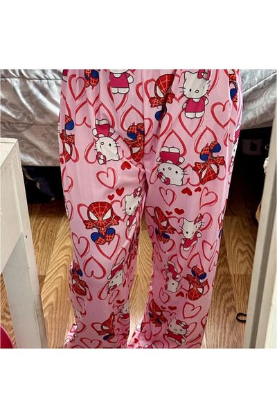 BROOD's Hello Kitty Λεπτομερές ροζ Unisex παντελόνι Y2K