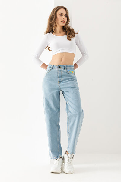 LUCHA Nakış Detaylı Kar Yıkamalı Mom Pantolon