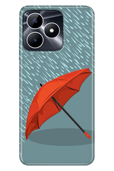 realme Note 50 4G   Kılıf Desenli Baskılı Silikon Kırmızı Şemsiye