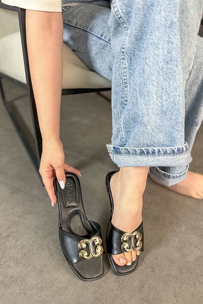 SHOEBELLAS Papuci de damă Rosi cu cataramă de aur negru