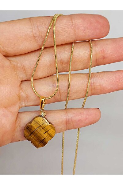 Yasamtohumu Ogrlica sa tigrovim okom i temom djeteline - pozlaćena i sa lance...