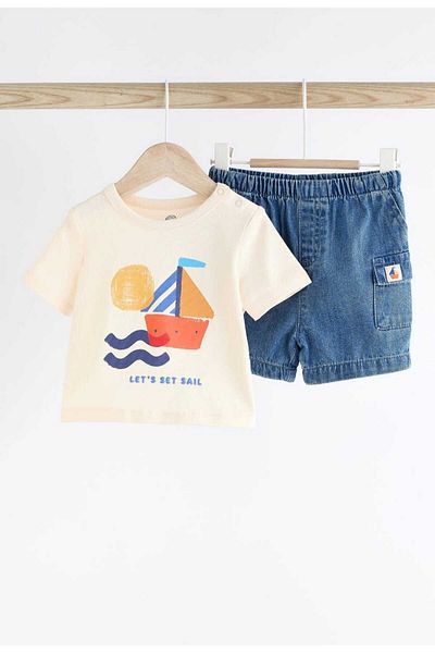 Next Baby Ship Patterned 100% Cotton Short Sleeve Suit Set