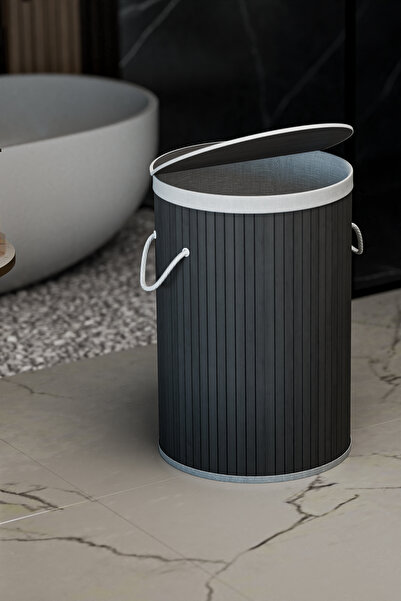 Çavdar Group Bambu Katlanır Kirli Çamaşır Sepeti Mega Boy Yuvarlak Çamaşır Sepeti 55 Lt Bambu Katlanabilir Sepet