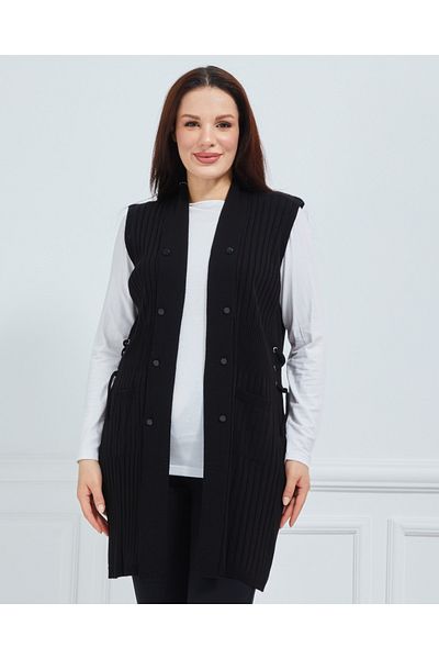 Stilmony Women's Black Side Rope Detailed Standard Seasonal Daily Knitwear Vest with Pockets