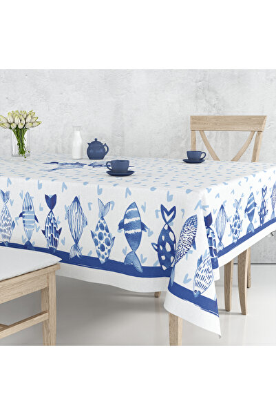 Casa Suki BALIK DESENLİ MAVİ DENİZ RENKLERİ MASA ÖRTÜSÜ