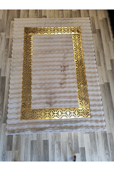 KuzeyCarpet Koyu Krem Ponponlu Lazer Kesimli