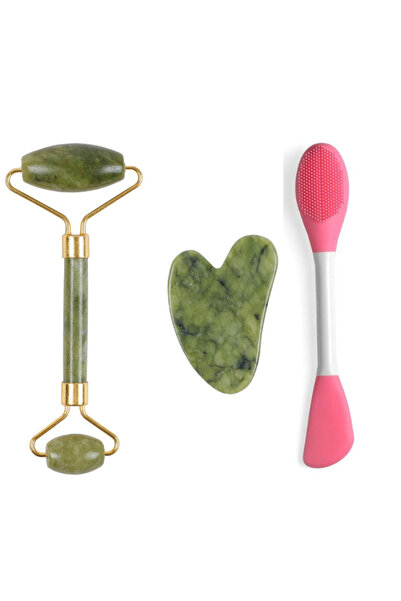 Welta Yeşim Face Roller ve Kalp Gua Sha Yüz Masaj Aleti & Maske Siyah Nokta T...