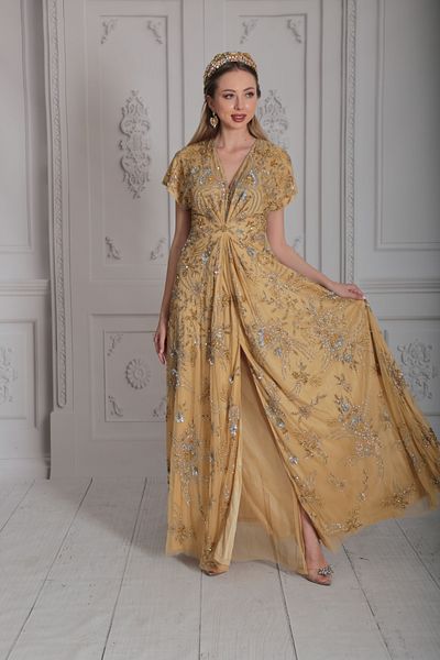 GATSBYLADY LONDON جاردينيا - فستان مطرز يدويًا مزين بالأحجار والترتر