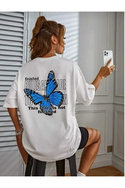 PERISENSE Tricou oversize unisex cu imprimeu fluture - femei și bărbați