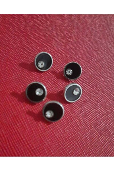 Beyna Stony black enamel silver coated metal button 1 cm 1 pack 8 pieces