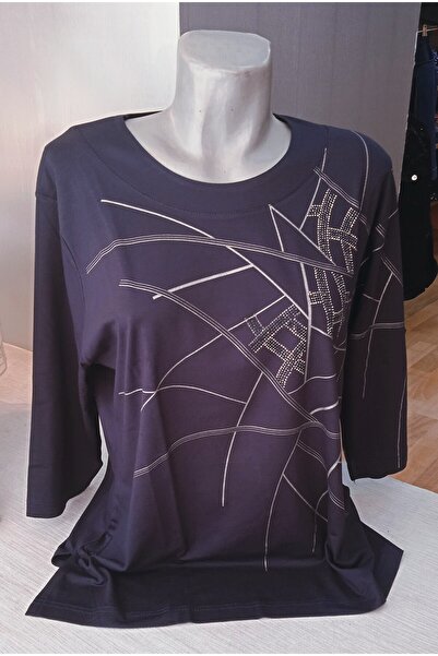 Miray Erdoğan MİRAY ERDOĞAN Lacivert Renk Taş Detaylı Truvakar Kol Bluz