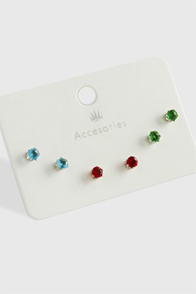 AKSESUARIM 6 Adet Zirkon Tek Taşlı Küpe