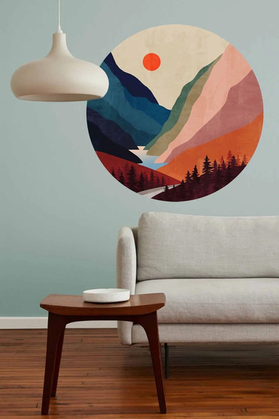 Kt Grup Boho Yuvarlak Manzara Pastel Renk Modern Duvar Sticker