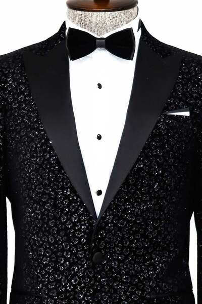 Wessi Leopar Desenli Slim Fit Siyah Erkek Smokin Ceket - Wessi