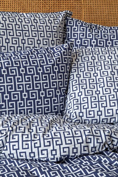 Leruum London Classy Navy Blue Geometric 100% Cotton Antique Chain Patterned Pillow Case 2 Pieces (50X70)
