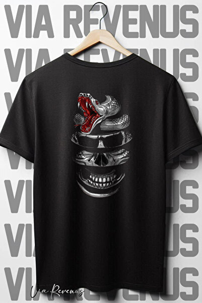 Vordevia Skull Back Štampano Oversize kroj Wide Fit okrugla kragna Crna majica