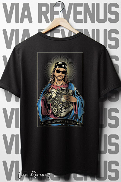 Vordevia Μαύρο μπλουζάκι με λαιμόκοψη με λαιμόκοψη με στάμπα Jesus Biker