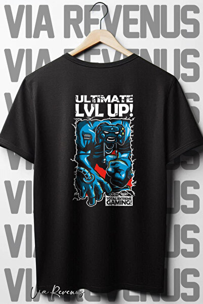 Vordevia Ultimate LVL Up - Nazad Štampano Oversize kroj Crna T-shirt, okrugla...