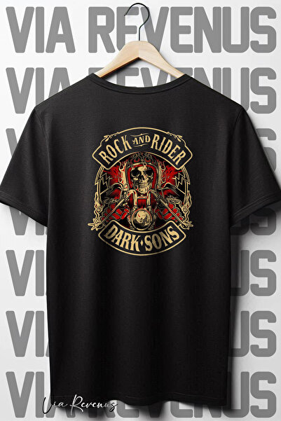 Vordevia Rock And Rider Biker - Tricou negru supradimensionat cu imprimeu pe ...