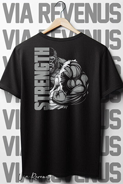 Vordevia Snaga Crna Oversize kroj T-shirt - okrugla kragna, Leđa Štampano