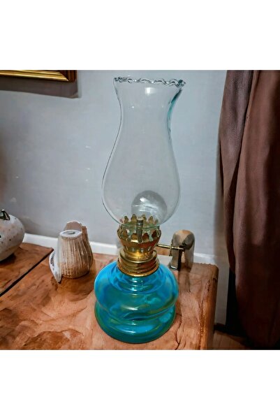 efmues Gaz lambası Nostaljik küçük boy gerçek gaz lambası dekoratif gaz lambası Mavi renk 20 cm
