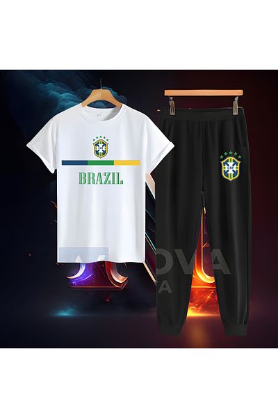 Biy Store Unisex Brazilian National Football T-Shirt and Sweatpants Set - Black