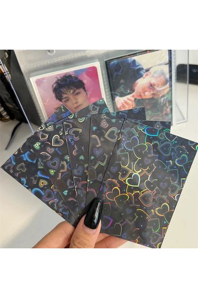 Kpop Dünyasi Black Background Heart Patterned Card Protector (10 Pieces)