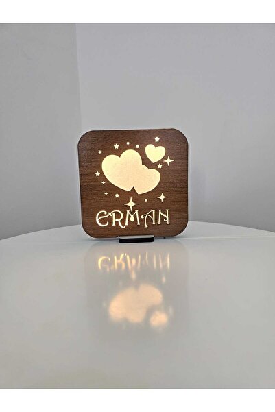 Quun Ahşap Işıklı Çocuk Genç Yetişkin Odası Şık Tasarım Gece Lambası Hediyeli...