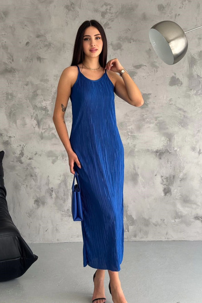 MILANOFOX Askılı Krinkıl Kumaş Pliseli Astarlı Elbise