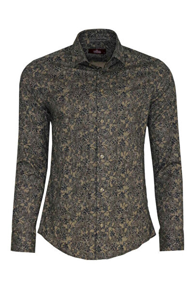 Wessi Çiçek Desenli Bej Slim Fit Gömlek - Wessi