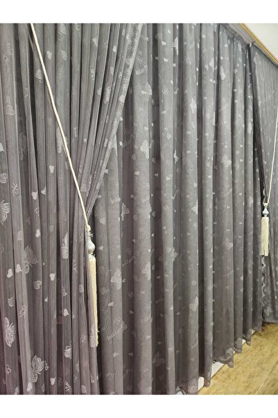 PERDENEVA GRİ KELEBEK TEMALI SET