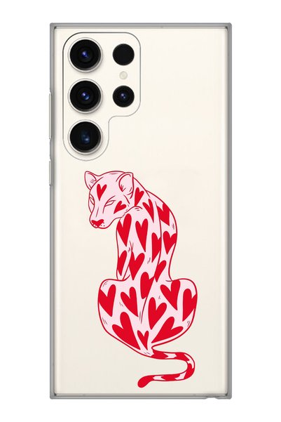 Magic Ring Samsung Galaxy S24 Ultra Compatible Cheetah and Heart Pattern Tran...