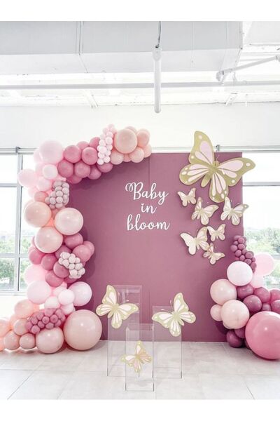 Çemrek Süs Parti Rosewood pink blush makaron pembe balon zinciri seti 100 lü