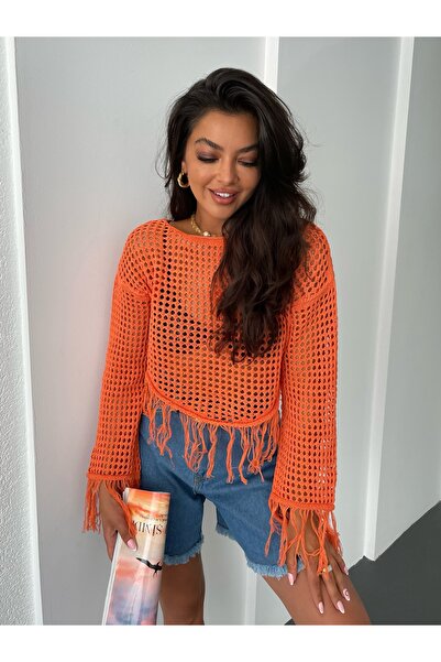 kenza'a Διάτρητη Πλεκτή Μπλούζα - Γυναικεία, Φούντα Λεπτομέρεια