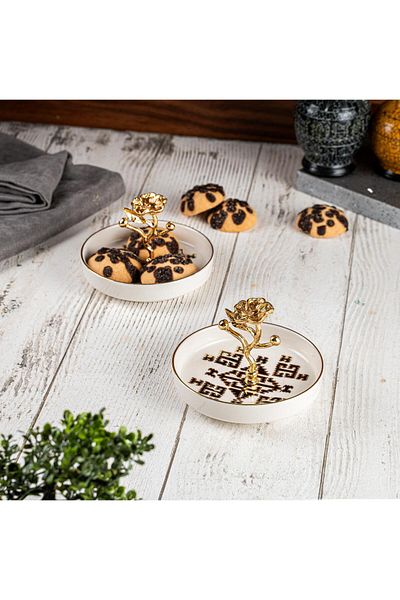 AYBABA STORE Black Tile Presentation Bowl - Turkish Delight Bowl, Treat, Gold Detailed - 1 Piece, 10.5 cm