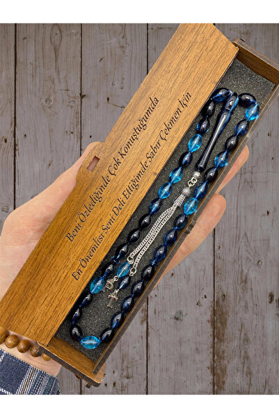 KANUNİ TESBİH Cadou pentru soț, mărgele de rugăciune albastru petrol cu litere