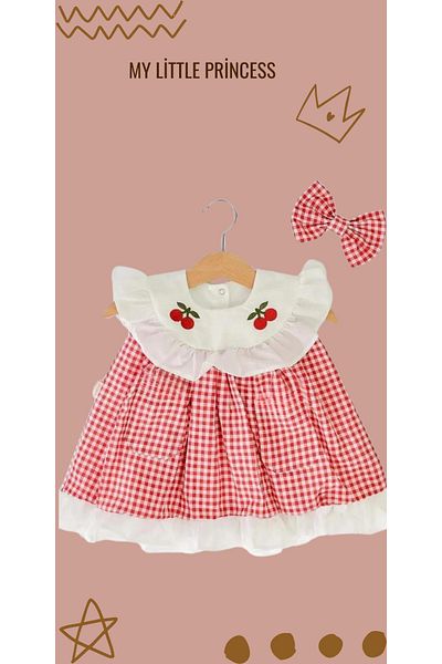 Bilge Trend Embroidered Summer Dress and Headband Set for Baby Girl - Gingham Pattern