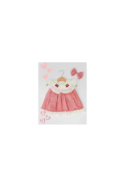Bilge Trend Embroidered Summer Dress and Headband Set for Baby Girl - Gingham Pattern
