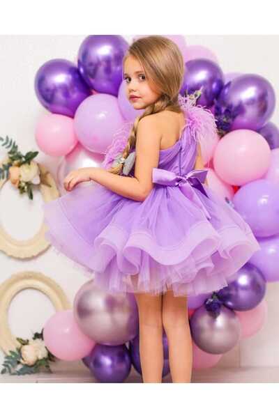 Magu Rochie de seară pentru fetiță umflată cu fustă tutu mov cu un singur umăr