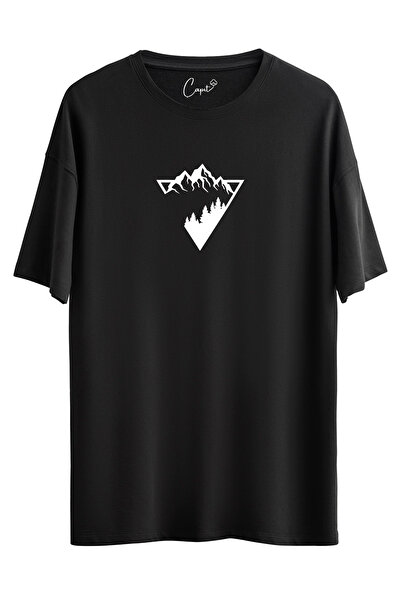 Çapıt Tricou negru oversize triunghi natural imprimat 100% bumbac