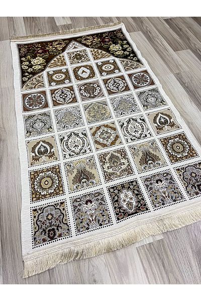 AYHANHOME Kırkyama Patterned Velvet Woven Dowry Gift Prayer Rug