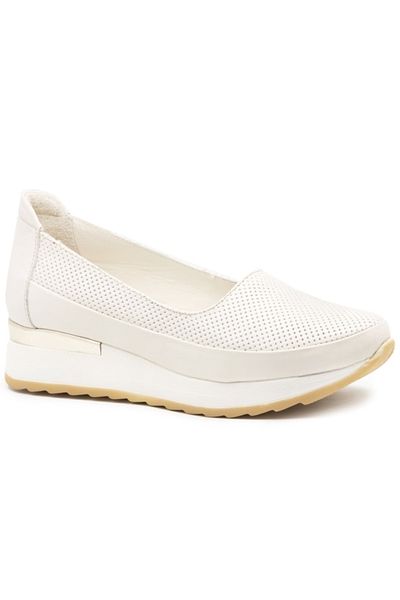 Mammamia D24Ya-3010 Beige Skin Leather Wedge Heel Comfort Women's Shoes